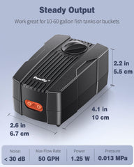 Pawfly aquarium air pump adjustable top knob enables precise airflow for customized oxygenation.