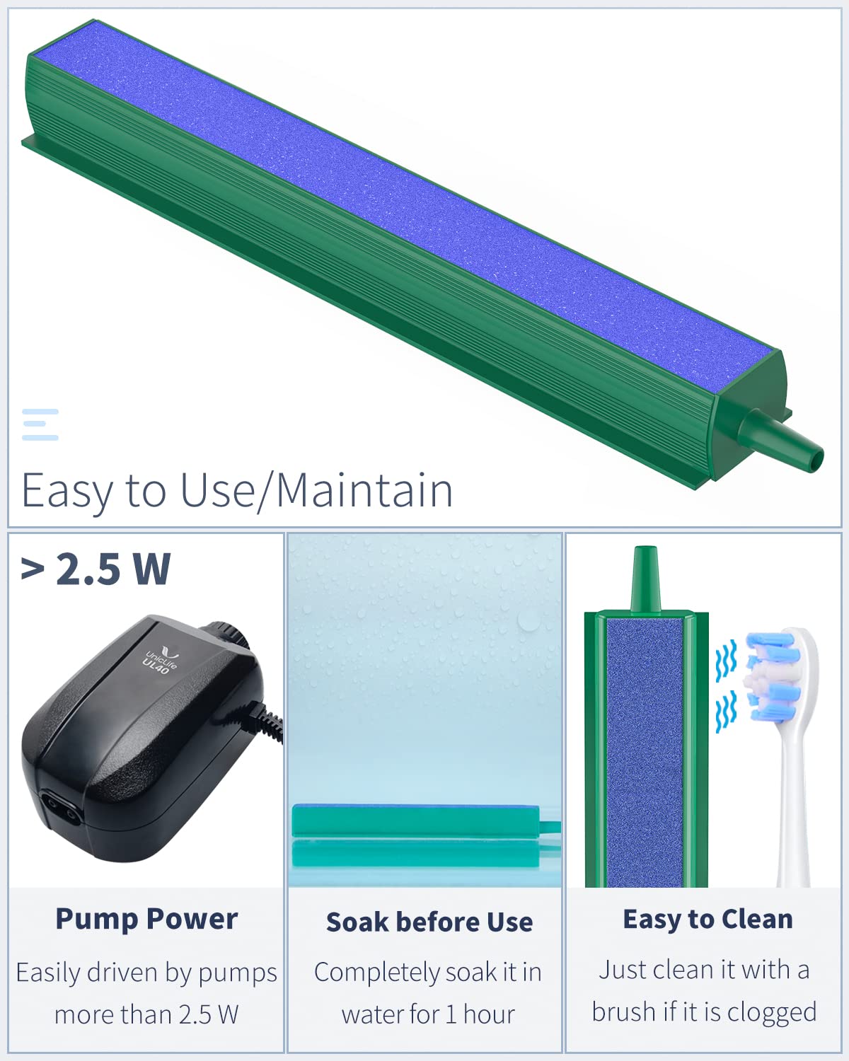 Pawfly air stone bar 4inch in-bucket setup illustrates easy installation and ongoing diffusion