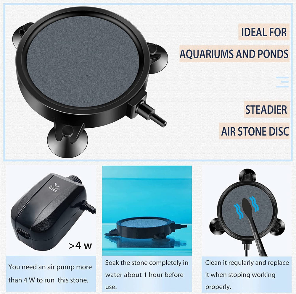 Pawfly air-stone disc with three suction cups holds position securely.