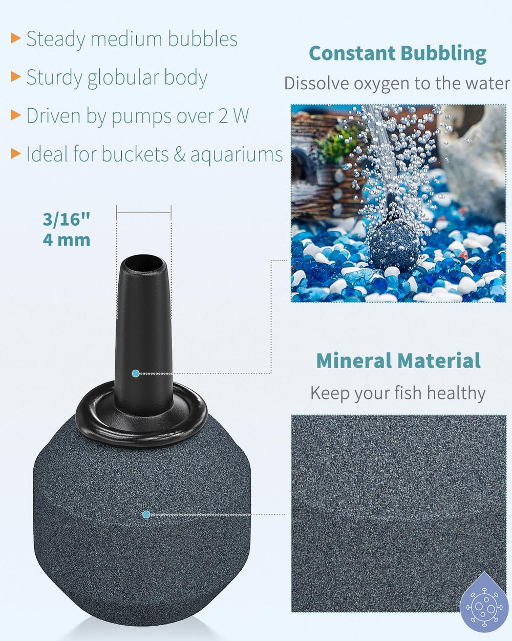 Pawfly air stone mineral sintered material ensures long lasting non toxic bubbles