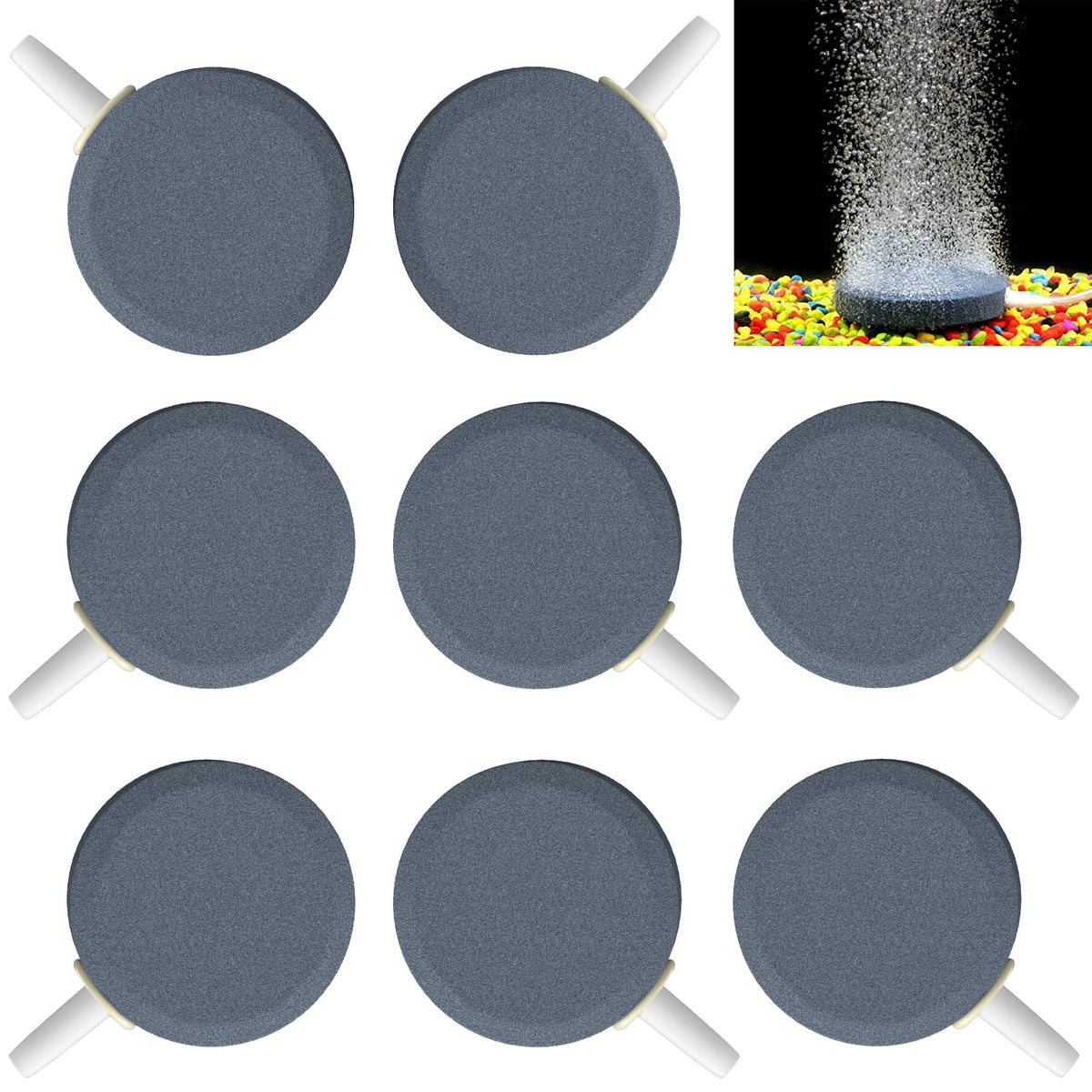 Pawfly aquarium air stone disc bubbler close-up showing dense bubbles for oxygenation
