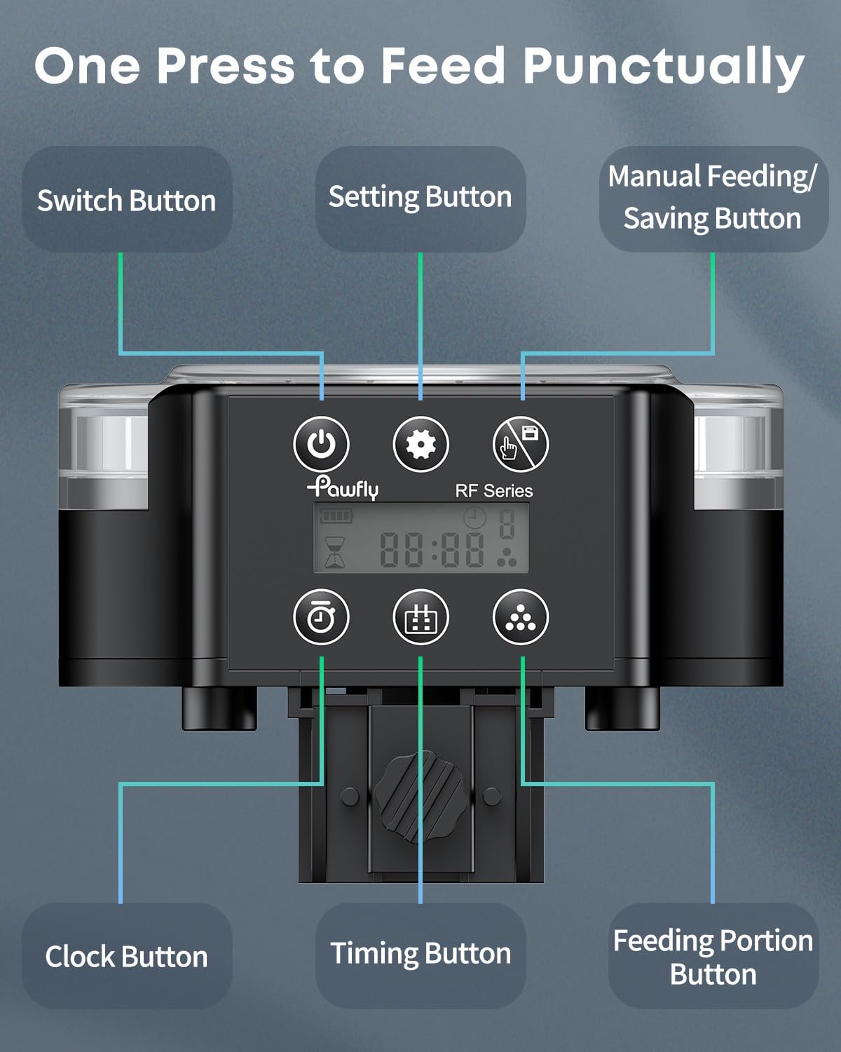 Pawfly Aquarium Automatic Fish Feeder battery-powered for long-term unattended feeding.