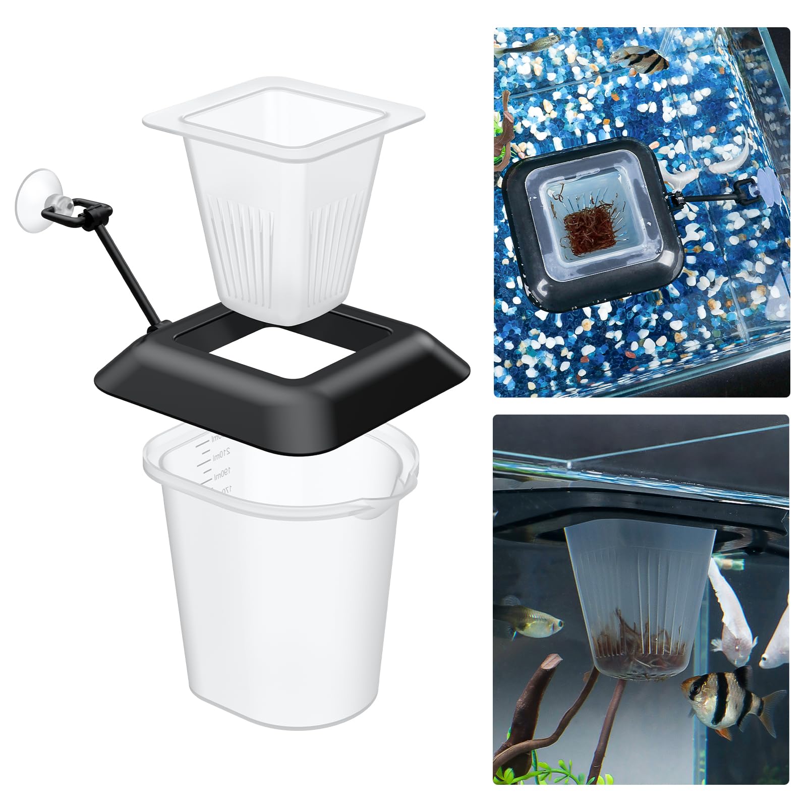 Pawfly aquarium bloodworm feeder floating cup secures feeding for small to medium fish