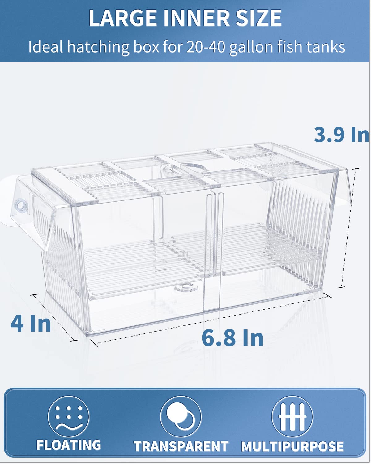 Pawfly aquarium box with suction cups securely anchored in the tank.