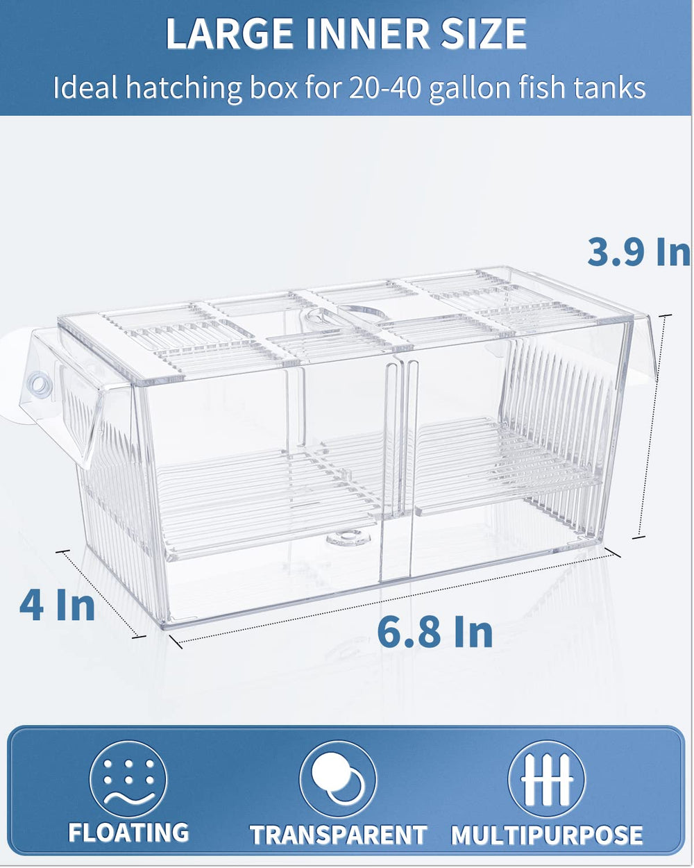 Pawfly aquarium box with suction cups securely anchored in the tank.