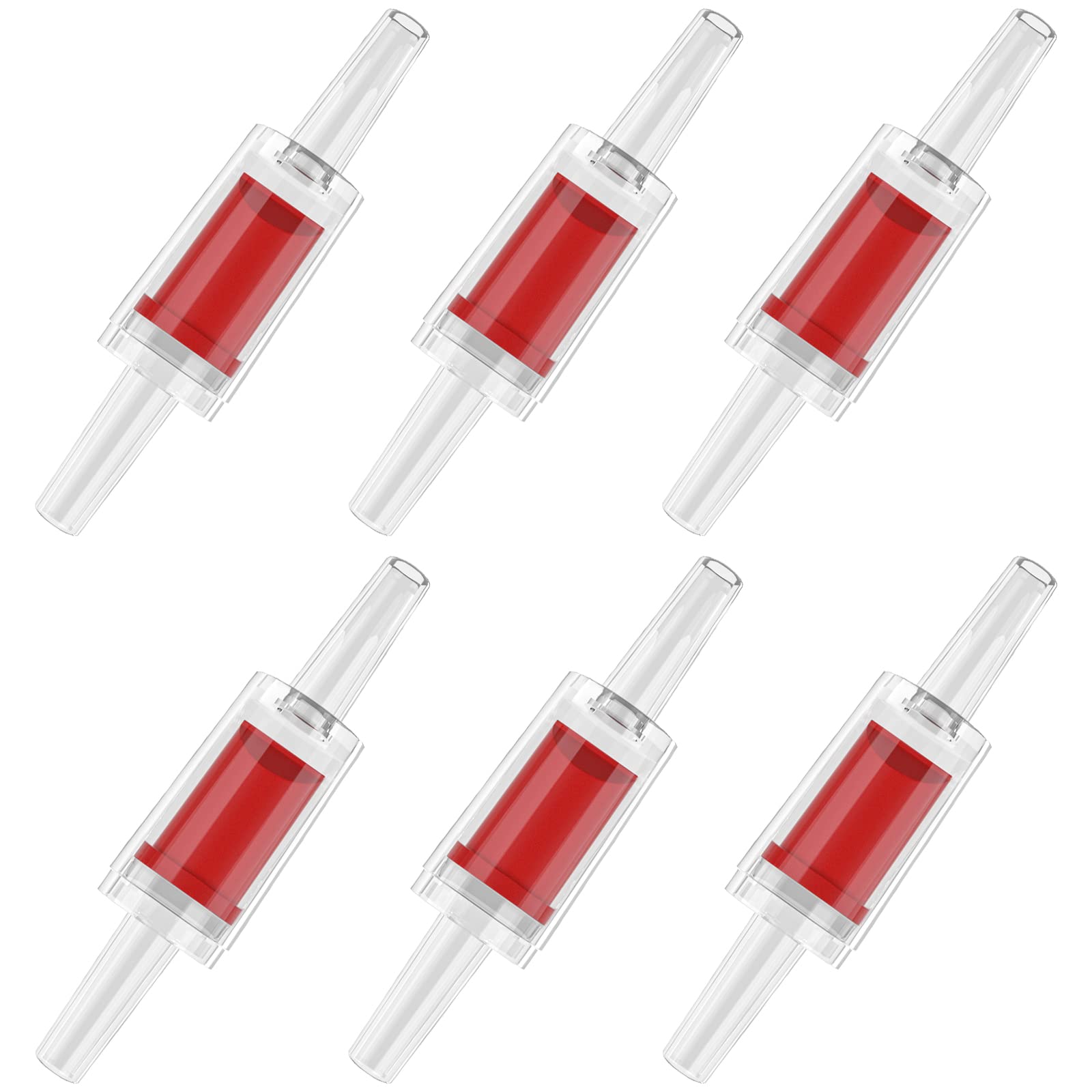 Pawfly aquarium check valves six-pack closeup showing backflow protection for reliable aeration.