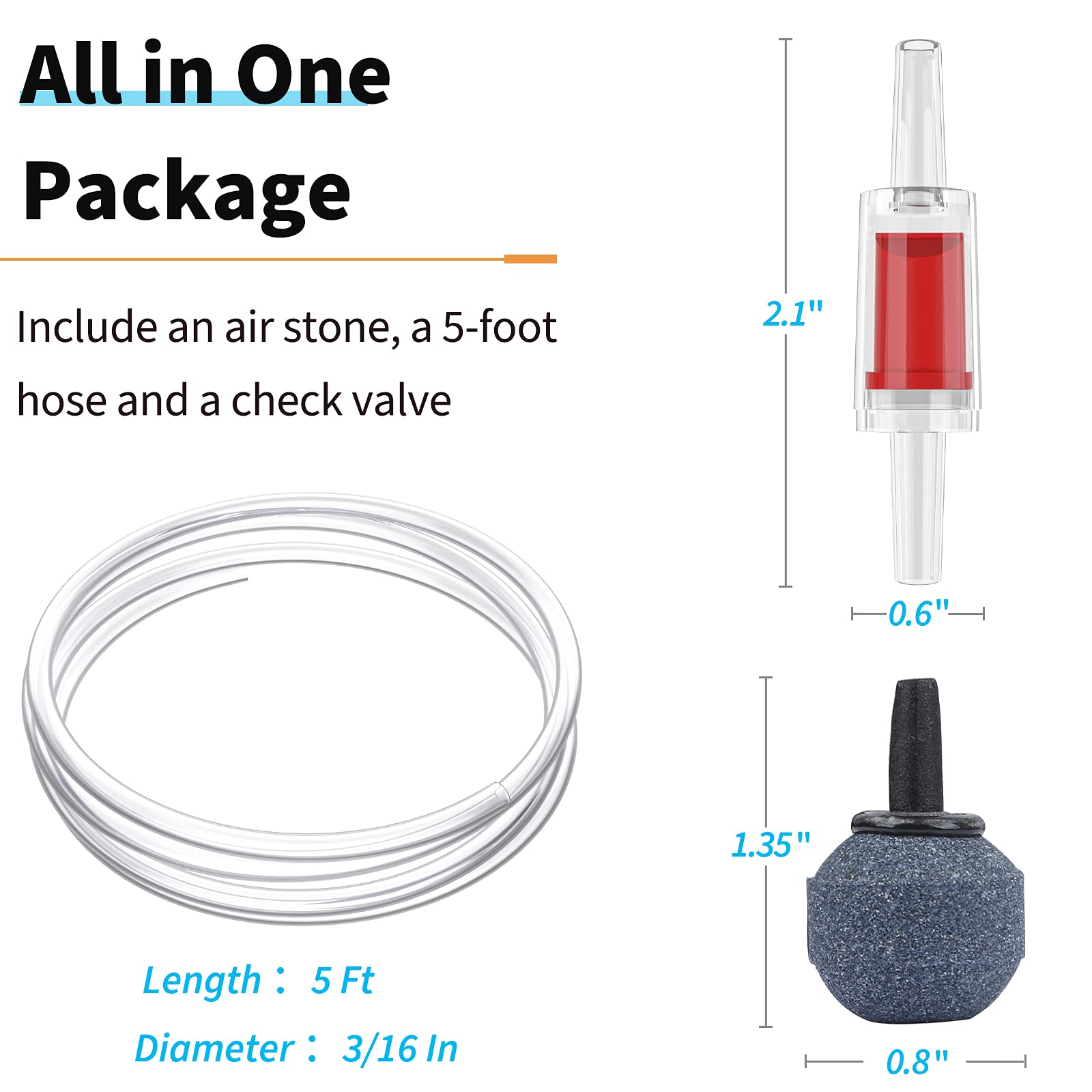Pawfly Aquarium Compact Air Pump package with accessories shows ready-to-use aeration kit for tanks