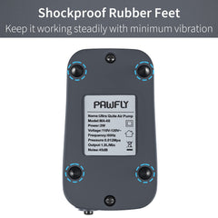 Pawfly Aquarium Compact Air Pump top view illustrates quiet operation under 45 dB