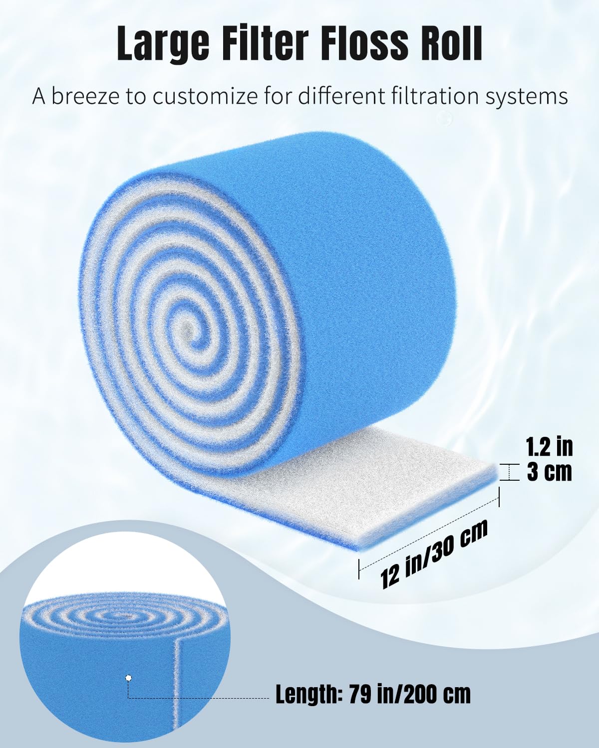 Pawfly aquarium filter floss roll blue and white material highlights durable polyester construction