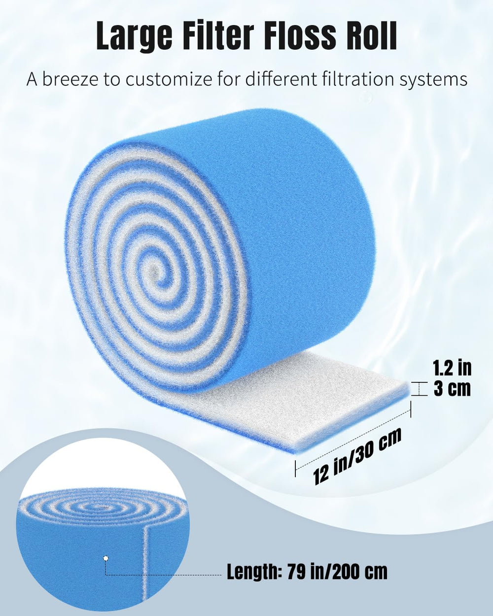 Pawfly aquarium filter floss roll blue and white material highlights durable polyester construction