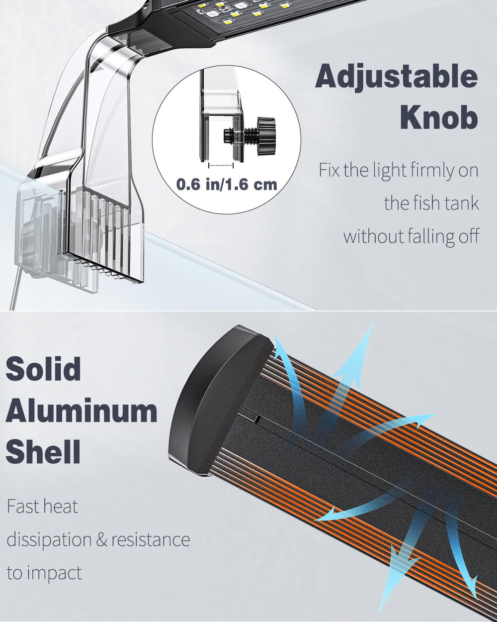 Pawfly heavy duty clip on aquarium light with moisture seal and heat dissipating shell