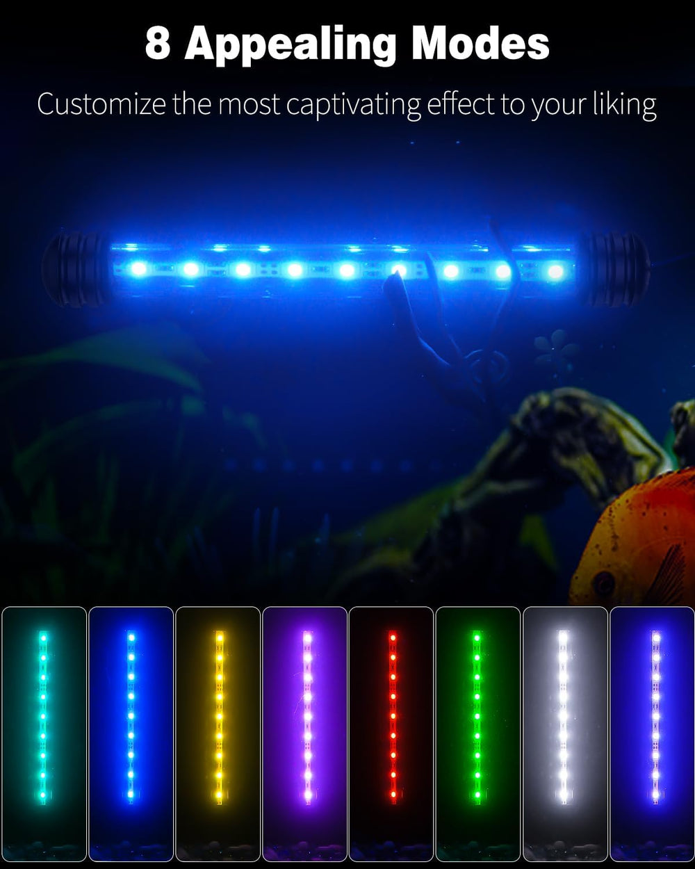 Pawfly aquarium light inside tank providing even glow for underwater scenes.