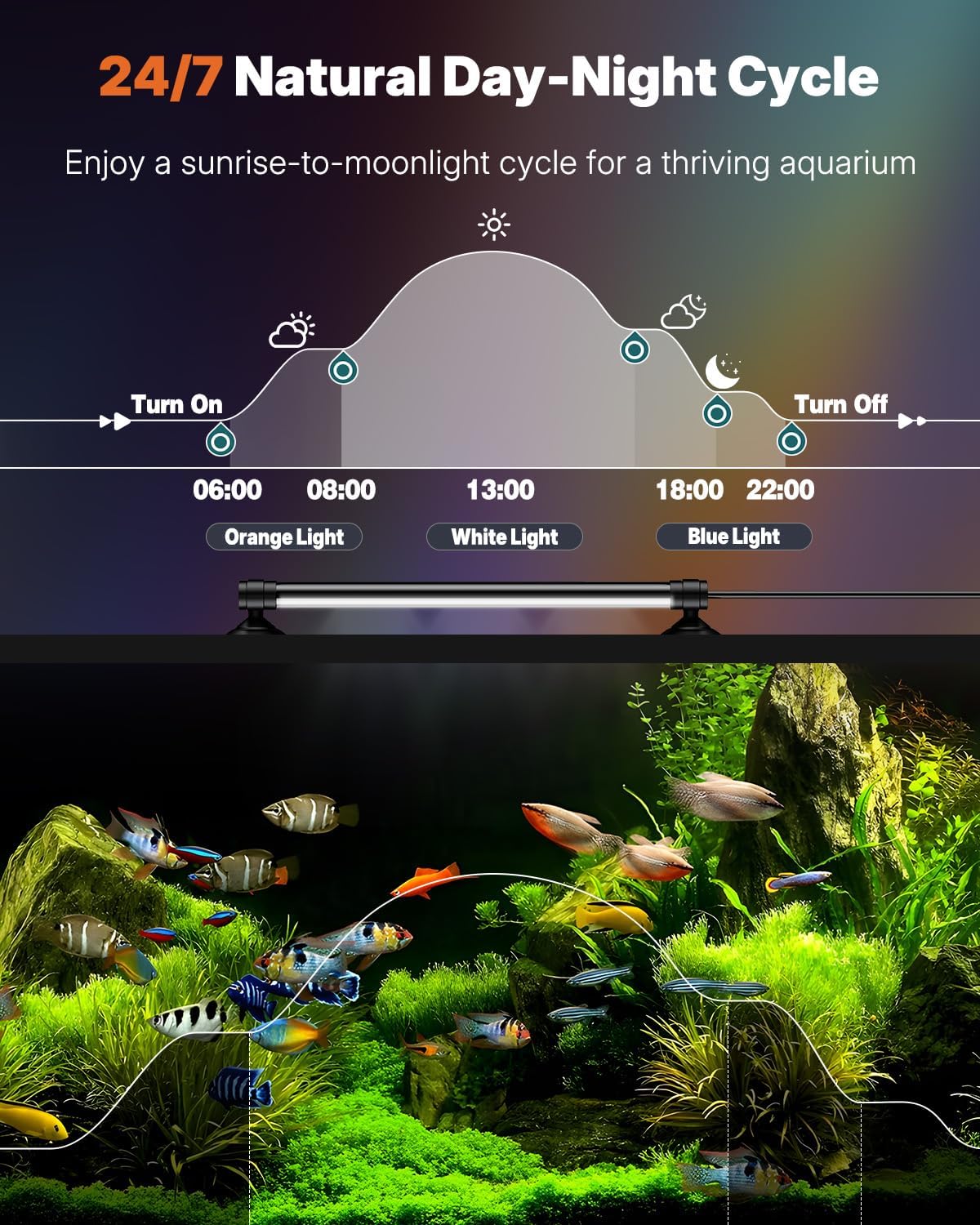 Pawfly aquarium light submersible design provides safe underwater illumination.