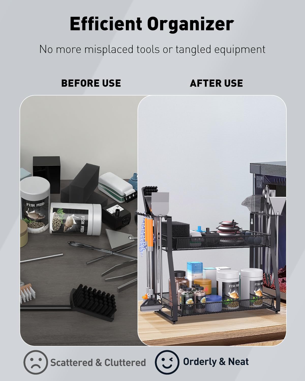 Pawfly Aquarium Tool Organizer wall-mount or countertop placement saves valuable space
