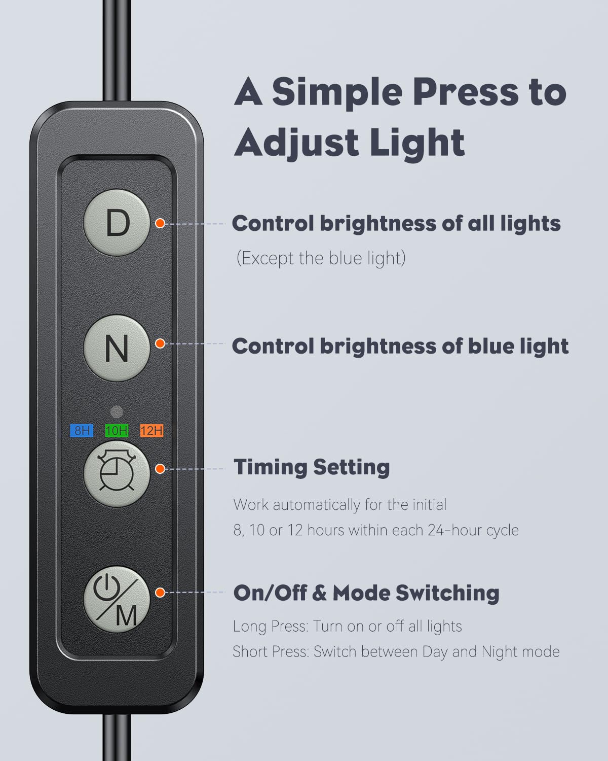 Pawfly auto-timer with 8-12 hour cycles for natural light rhythms.