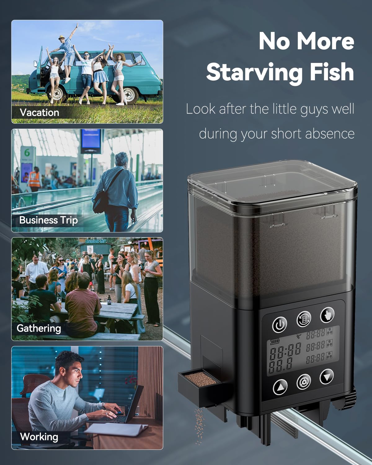 Pawfly 320-ml capacity keeps fish fed during short trips
