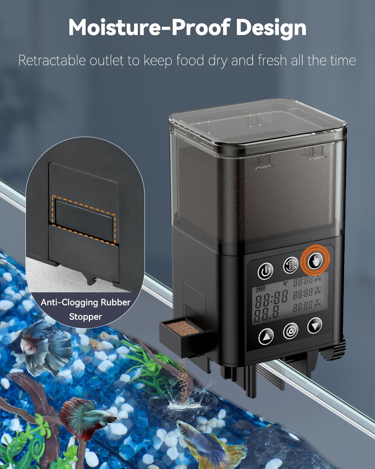 Pawfly automatic fish feeder moisture-proof system guards dry food during storage