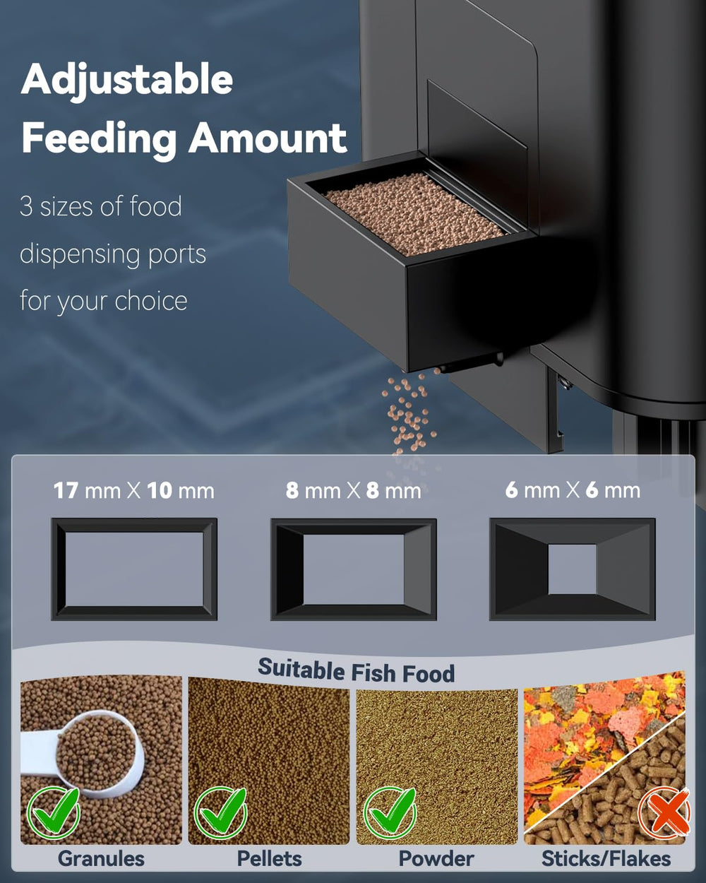 Pawfly feeder with three-port sizes enables custom portions and reduced waste