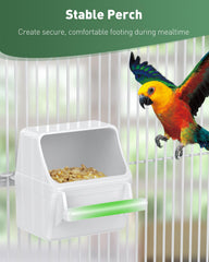 Pawfly bird feeder hooks easily attach to cage bars for quick setup.