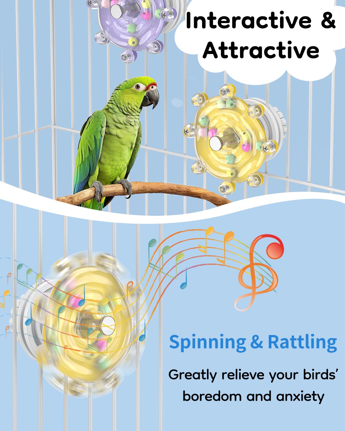 Pawfly wheel reveals colorful balls swirling inside for curiosity.