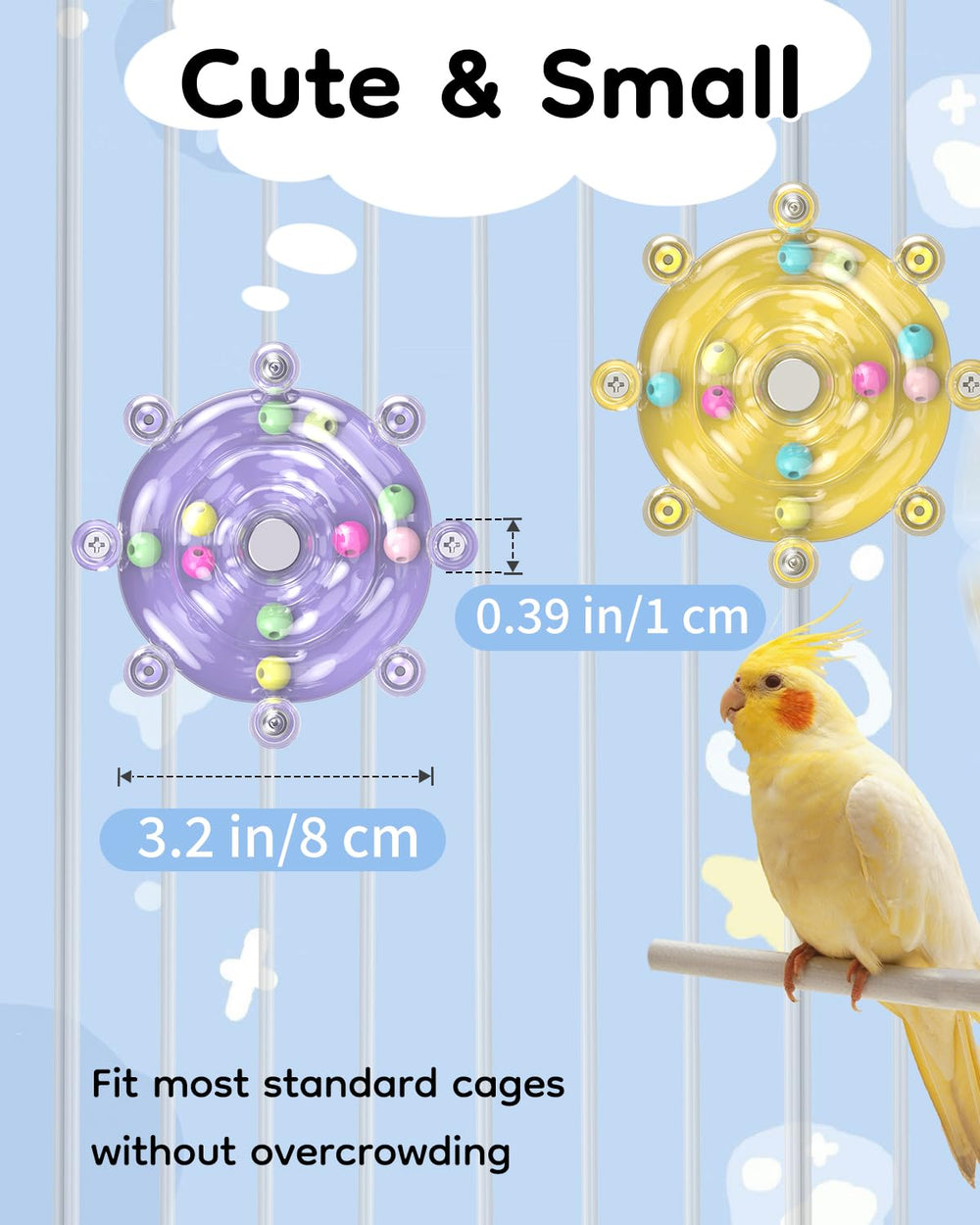 Pawfly parakeet toy close-up of stainless steel shaft highlighting durability.