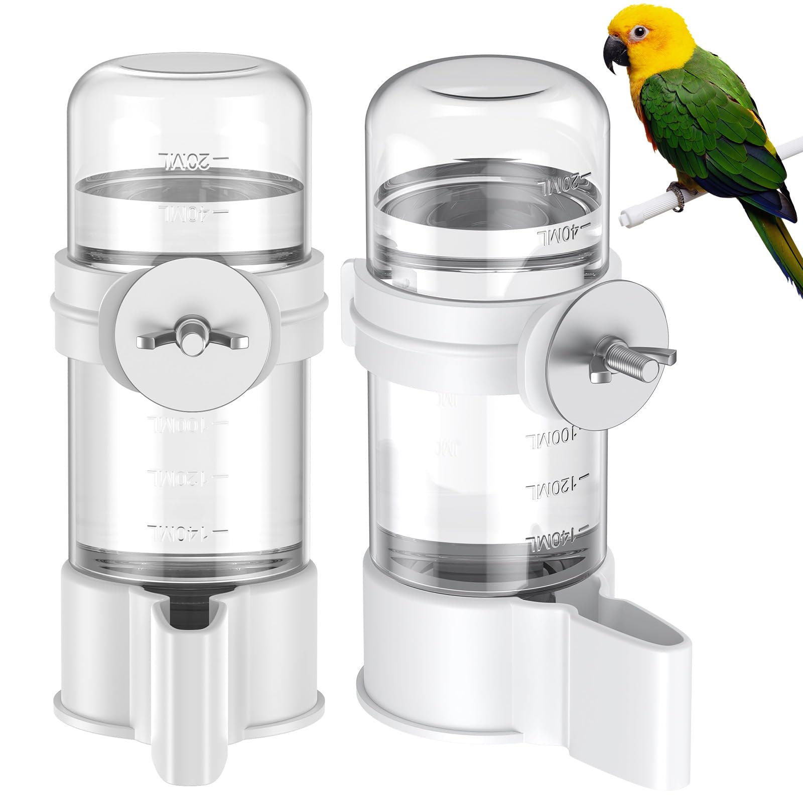 Pawfly bird water dispenser with automatic outlet keeps small parrots hydrated.