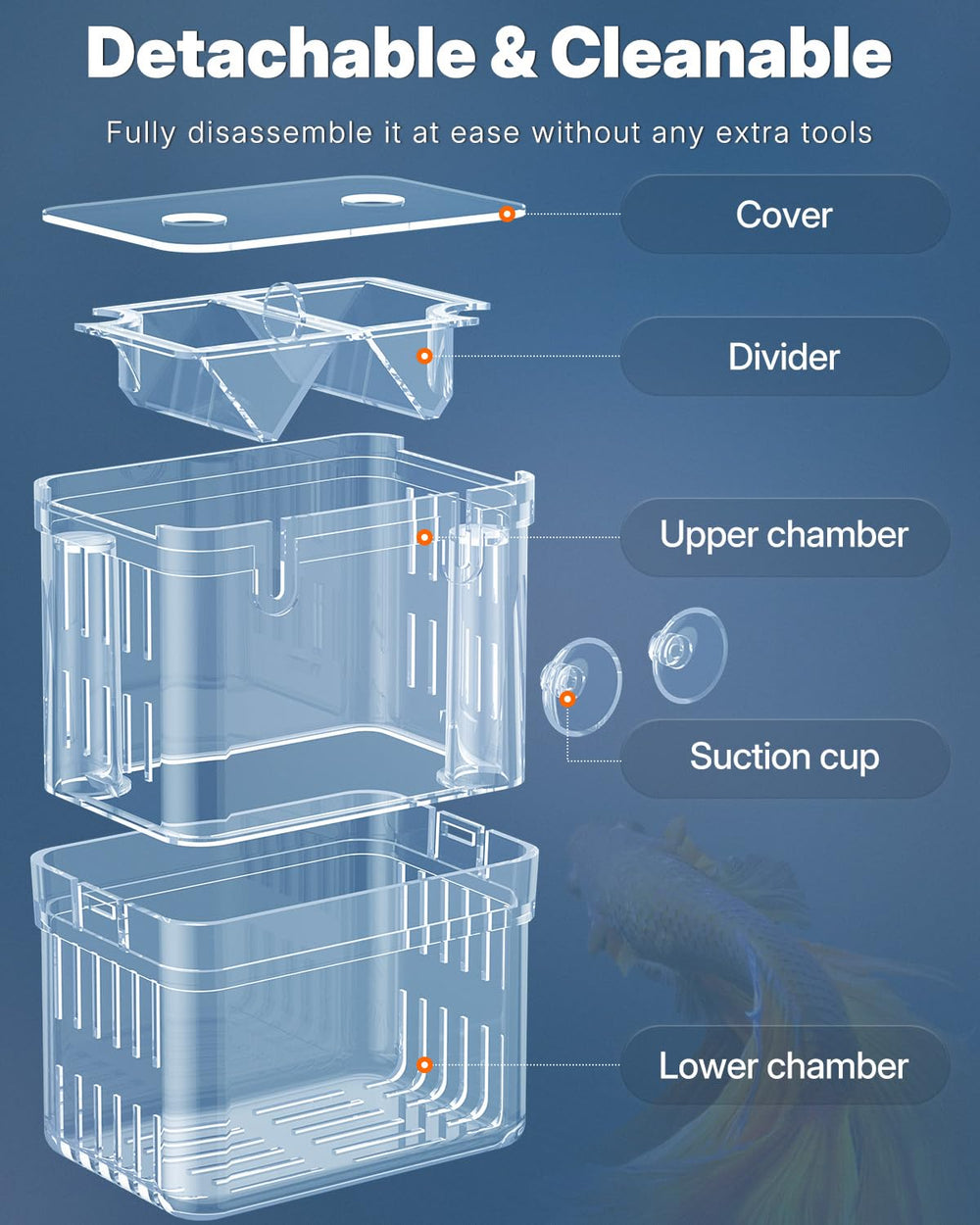 Pawfly breeder box cover with feeding holes keeps fry safe while feeding.