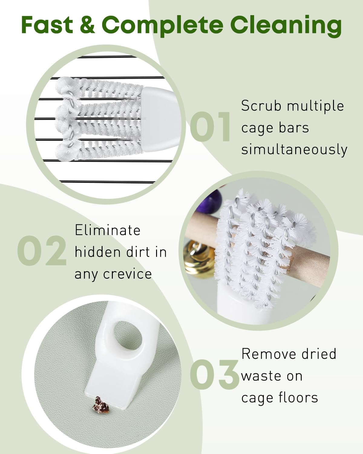 Pawfly brushes highlighting bristles and metal core for durable cleaning performance.