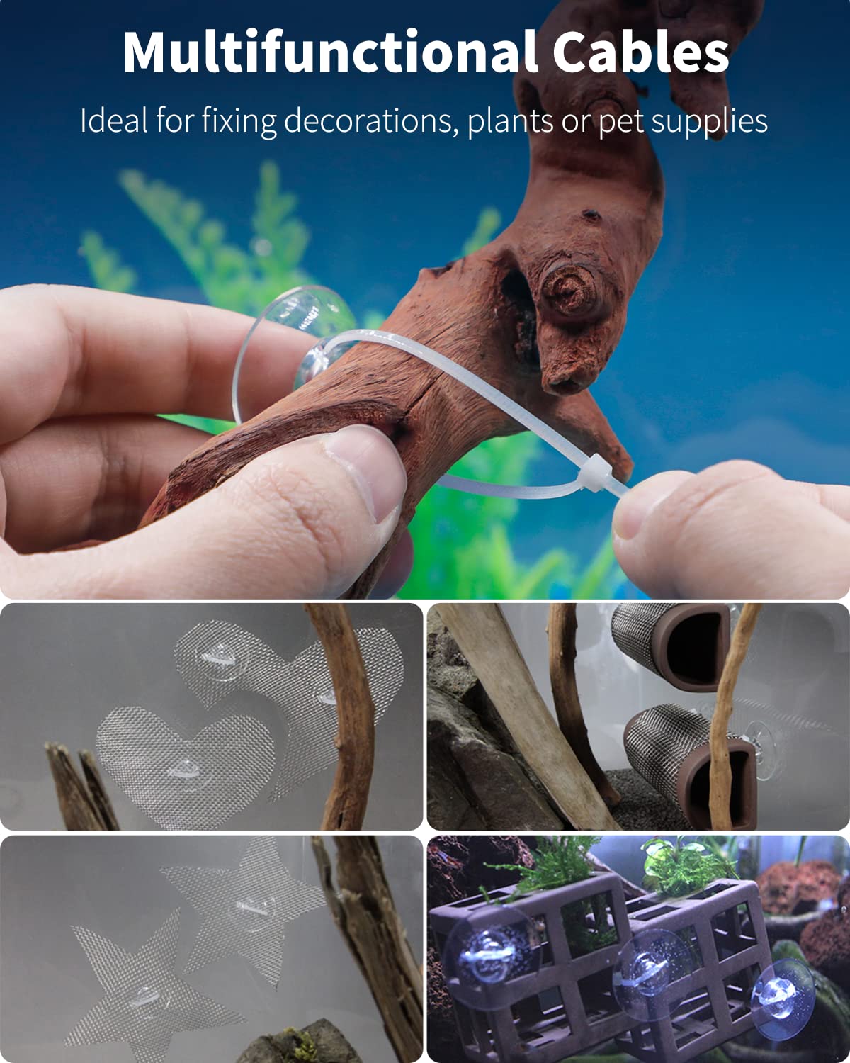 Pawfly decor attachments keep moss and plants positioned in aquascapes.