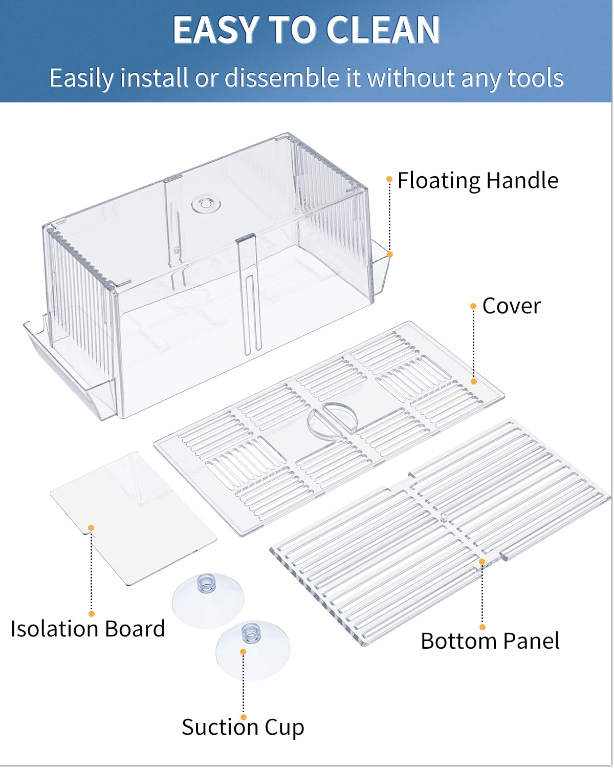Pawfly easy-clean incubator; quick setup and tool-free disassembly.