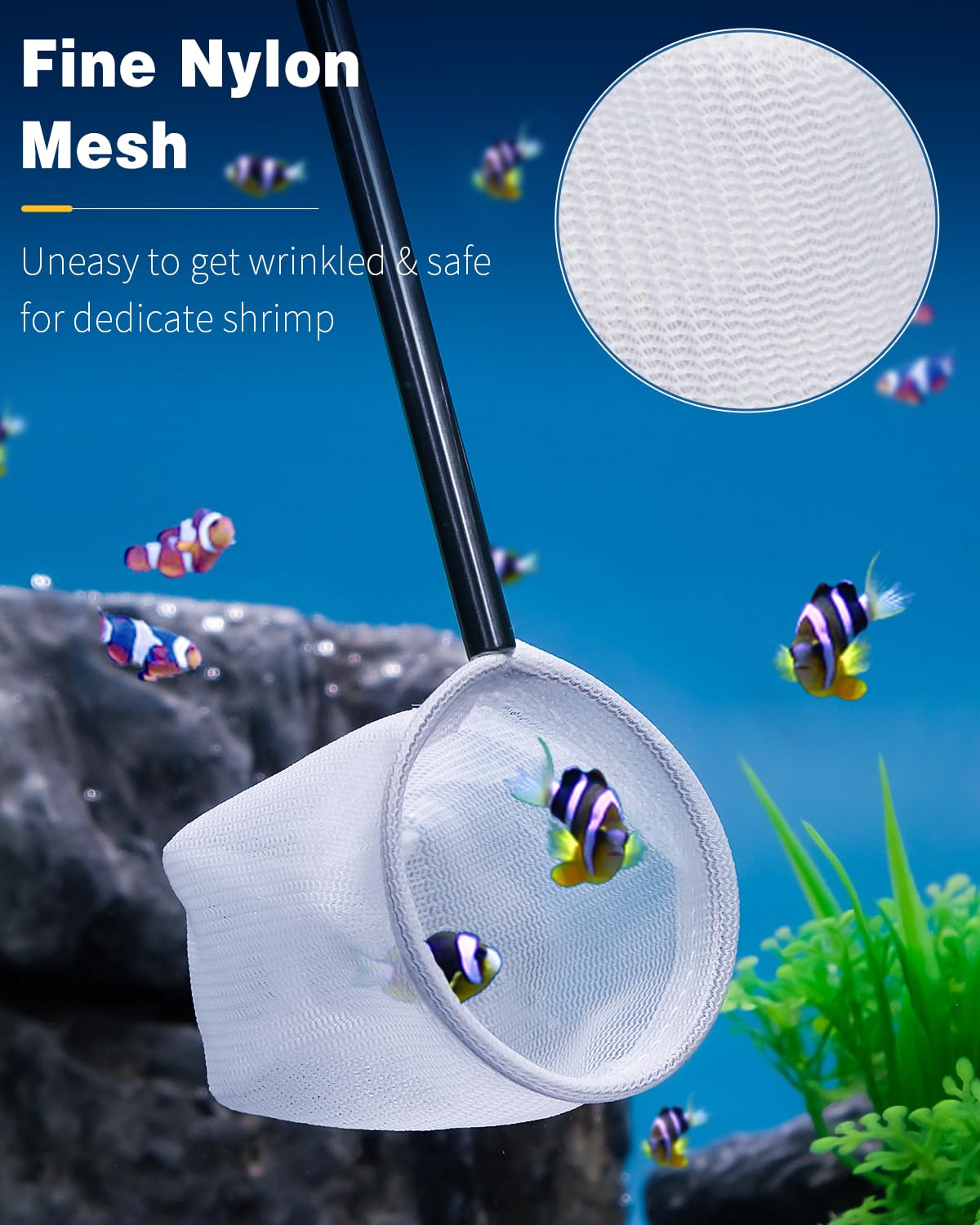 Pawfly extendable stainless steel handle reaches deep tanks for easy reach.
