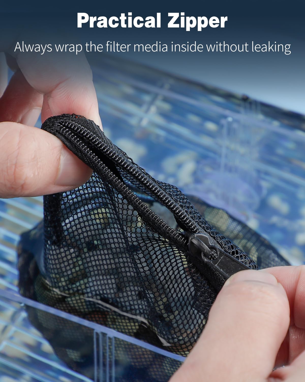 Pawfly filter media bag in canister filter demonstrates flexible media arrangement.
