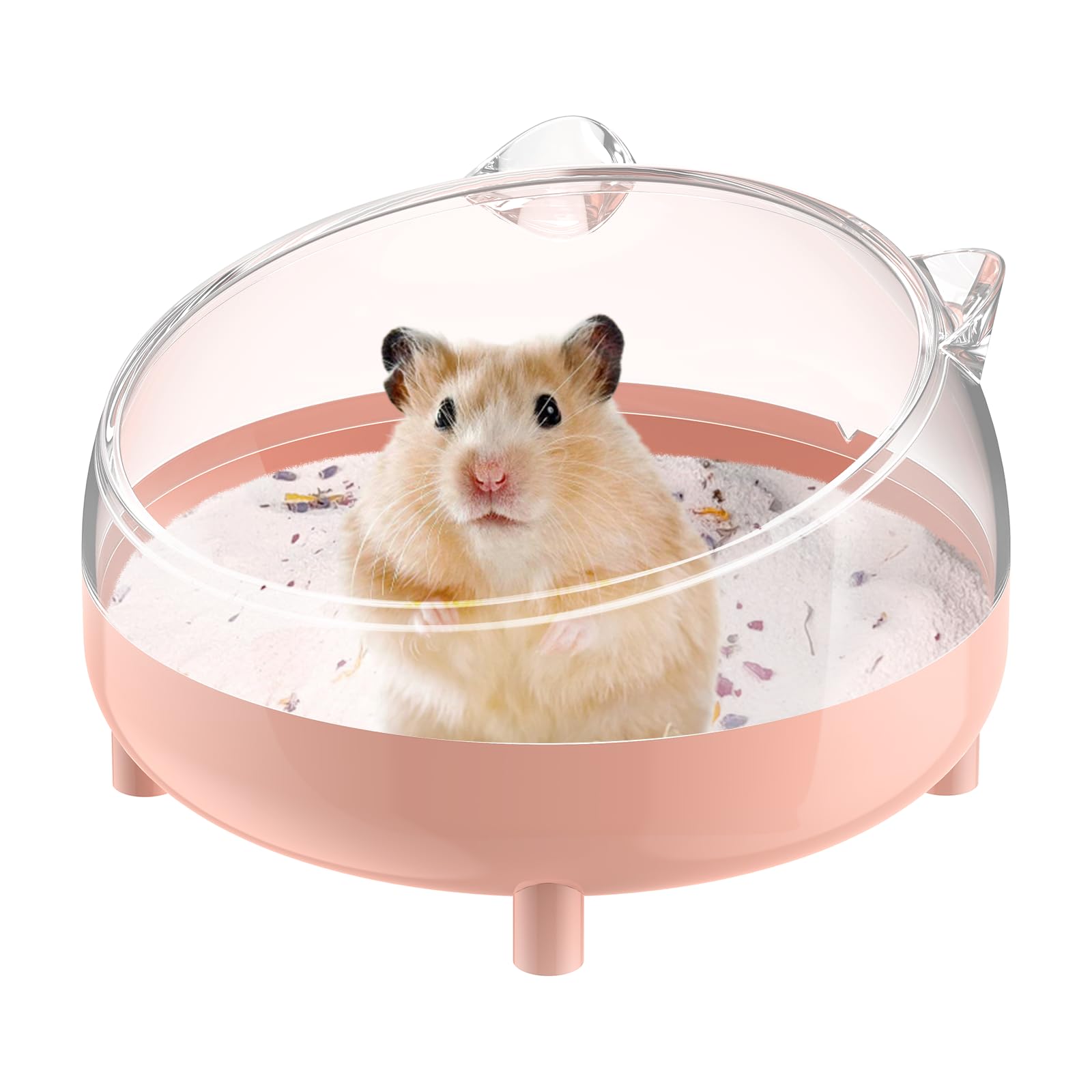 Pawfly hamster sand bath container outer view showing durable 3mm PP plastic for daily grooming
