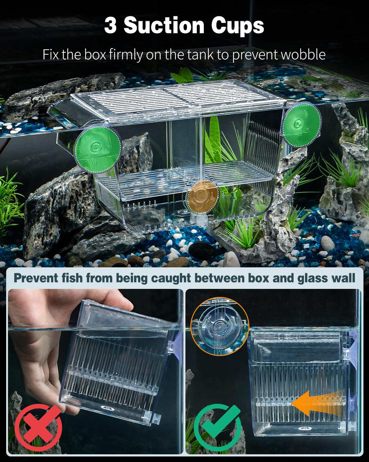 Pawfly hatchery box suction cups secure attachment on tank wall for easy setup.
