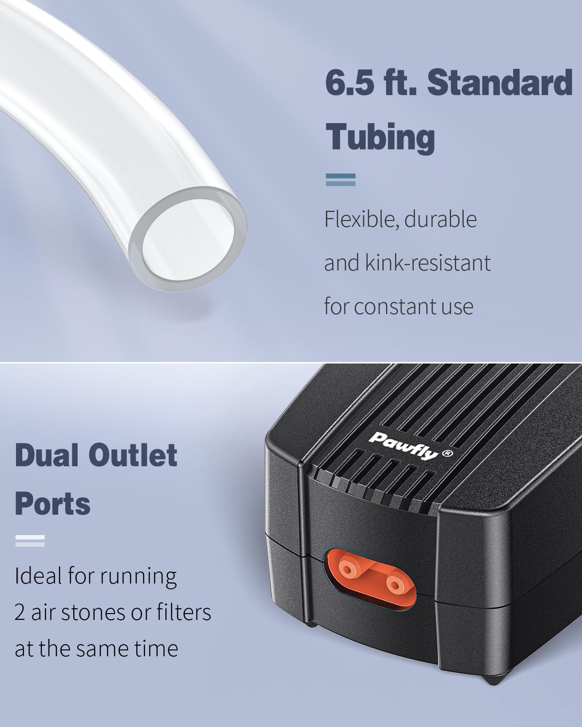 Pawfly included tubing, air stones, connectors and check valves for quick setup.