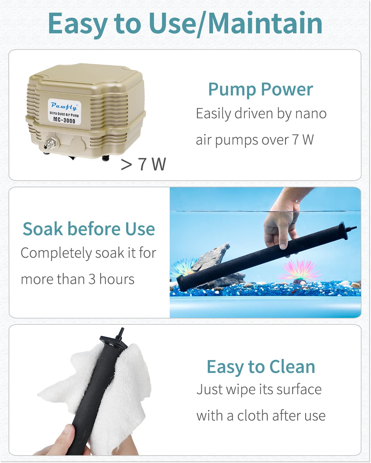 Pawfly larger diffuser keeps aquarium water well-mixed and oxygen-rich.