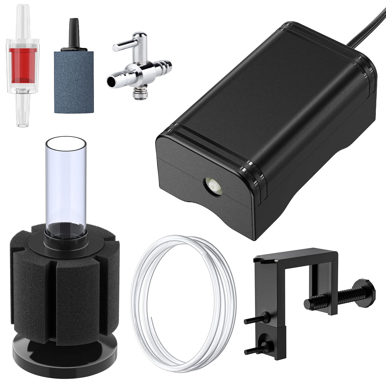 Pawfly mini aquarium air pump bracket assembly enables easy wall-mount setup for steady aeration.