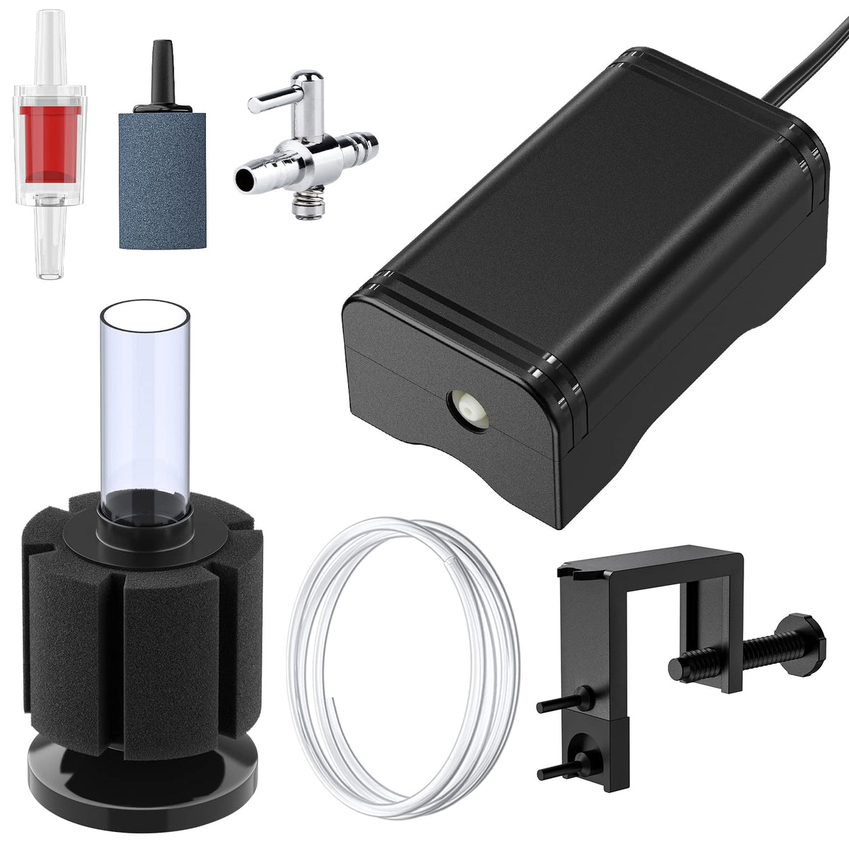 Pawfly mini aquarium air pump bracket assembly enables easy wall-mount setup for steady aeration.