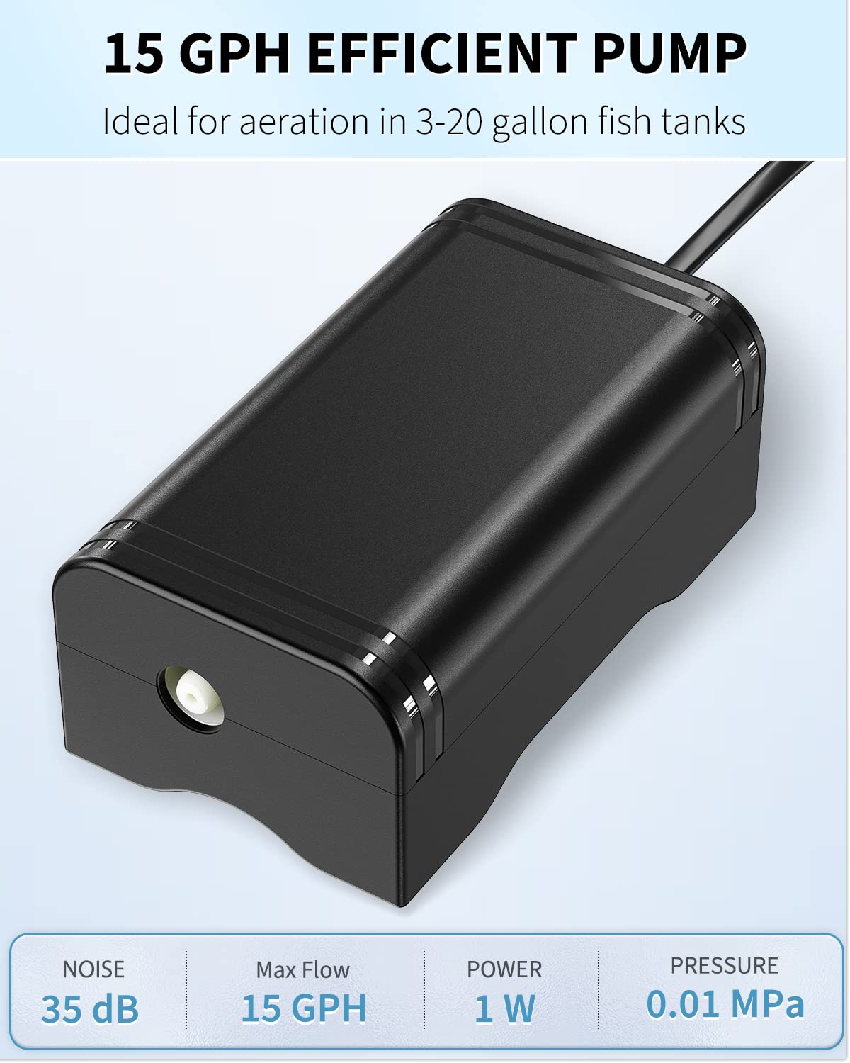 Pawfly mini aquarium air pump demonstrates whisper-quiet operation for dorm rooms and living spaces.