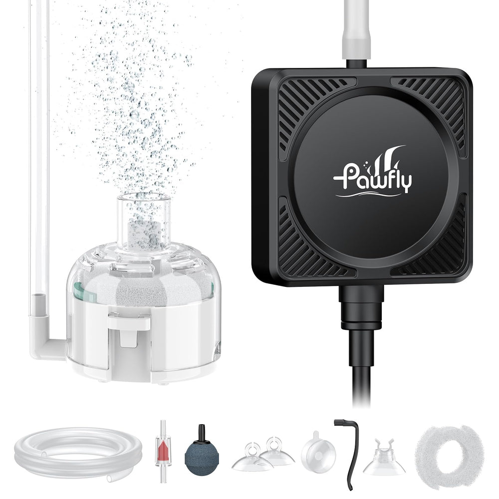 Pawfly Nano air pump front view with ultra-quiet aeration.
