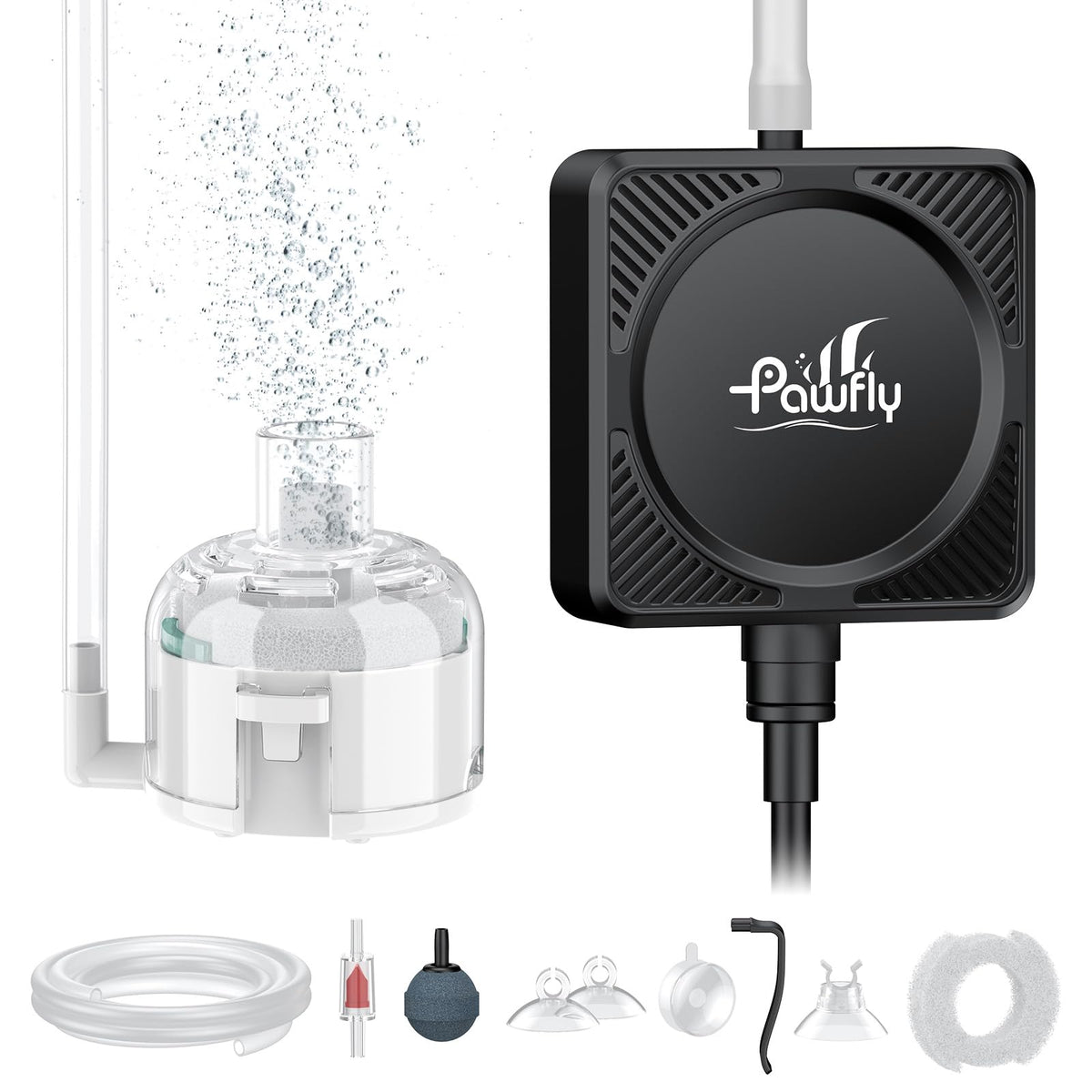 Pawfly Nano air pump front view with ultra-quiet aeration.