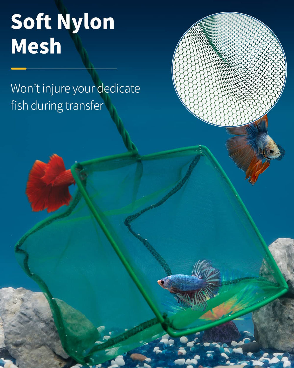 Pawfly net soft nylon mesh reduces fish injury during transfers.