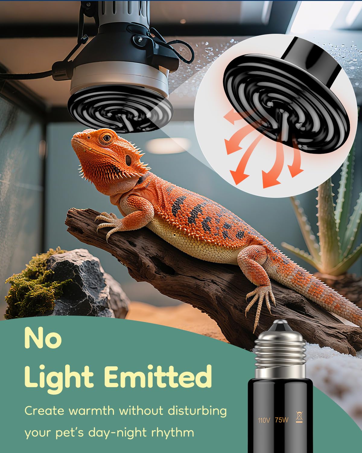 Pawfly No-Light Infrared Heat Emitter creates gentle basking zones in enclosures.