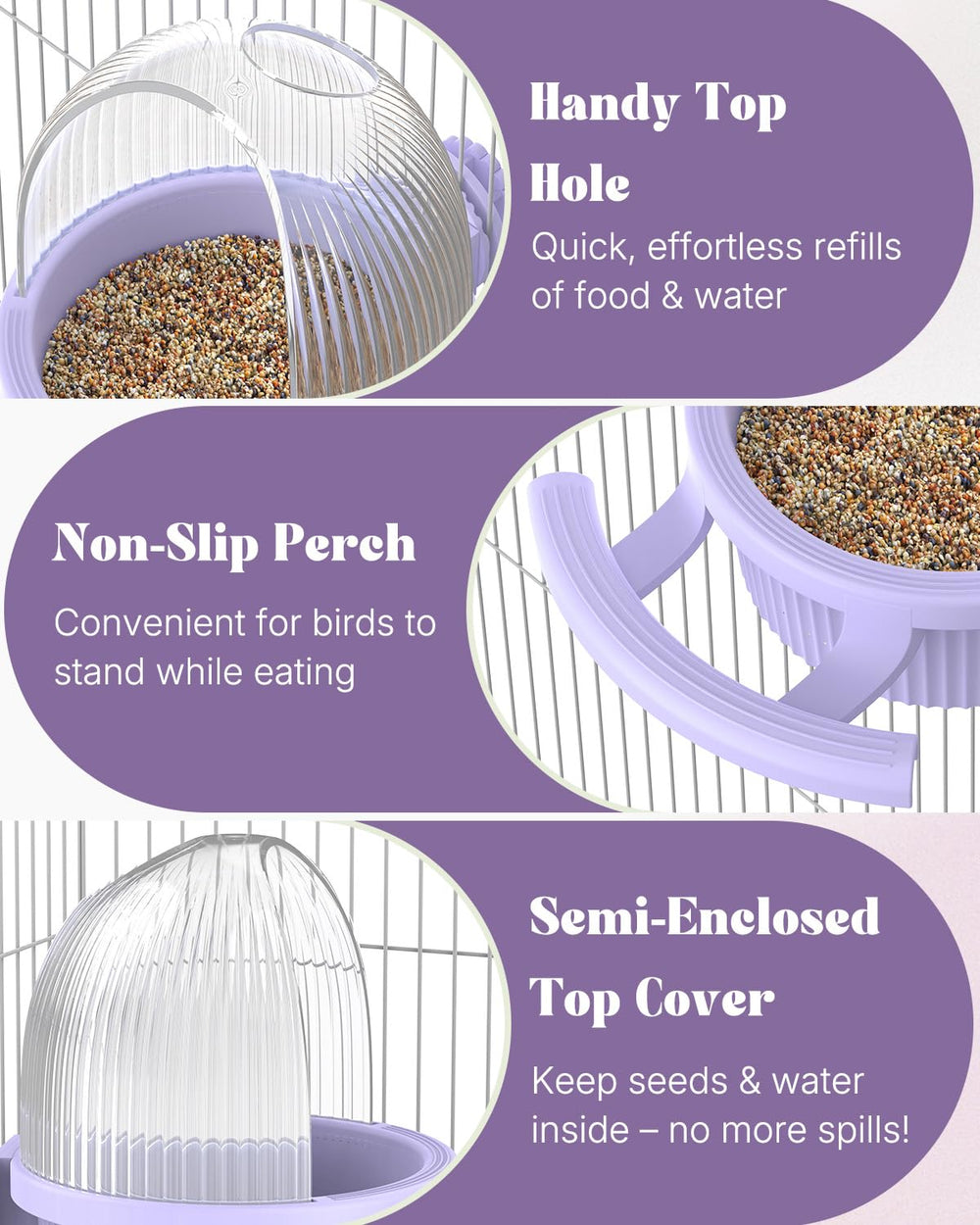 Pawfly No Mess Bird Feeder attachment clip demonstrates versatile cage mounting