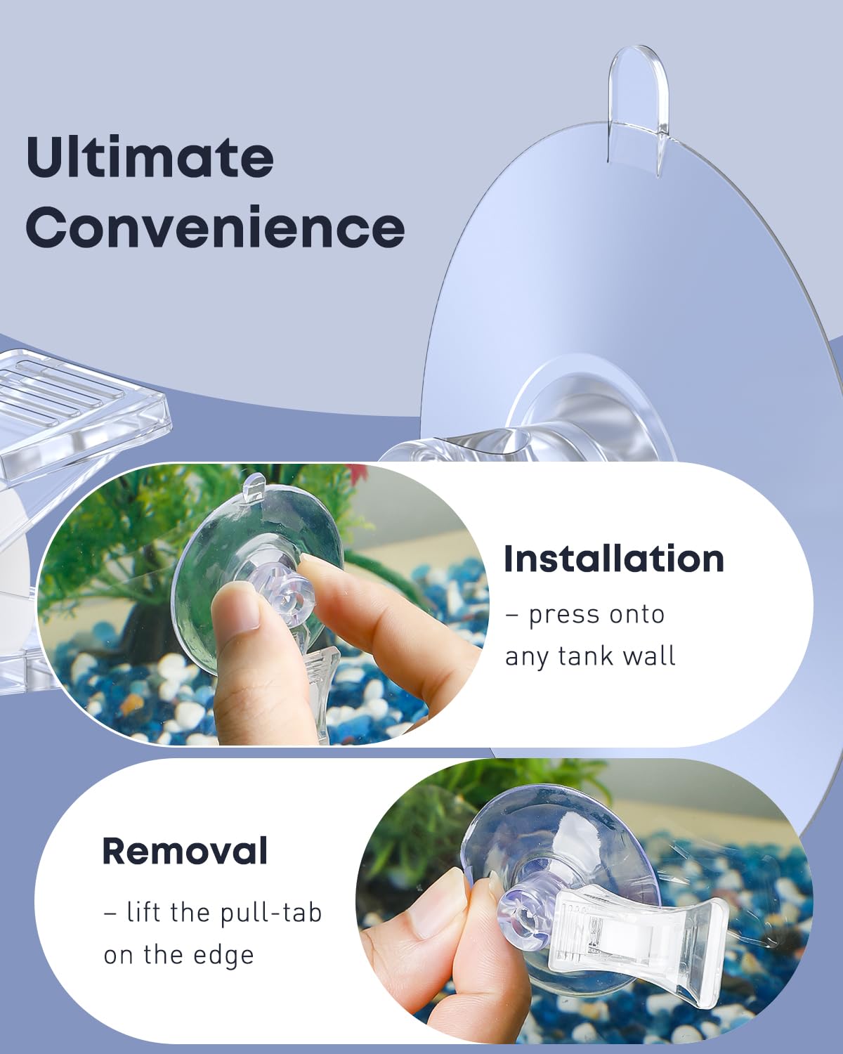 Pawfly suction cup clips feature easy pull-tabs for quick removal during cleaning