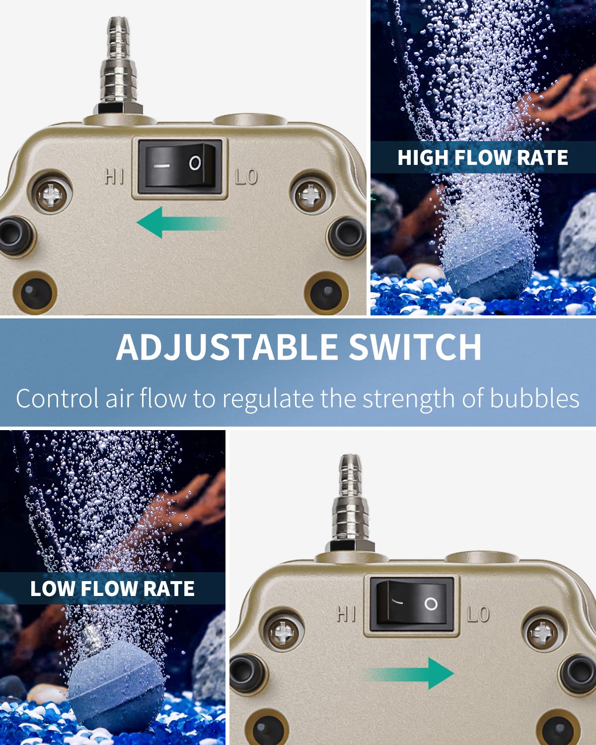 Pawfly quiet aerator with muffler system for low-noise operation