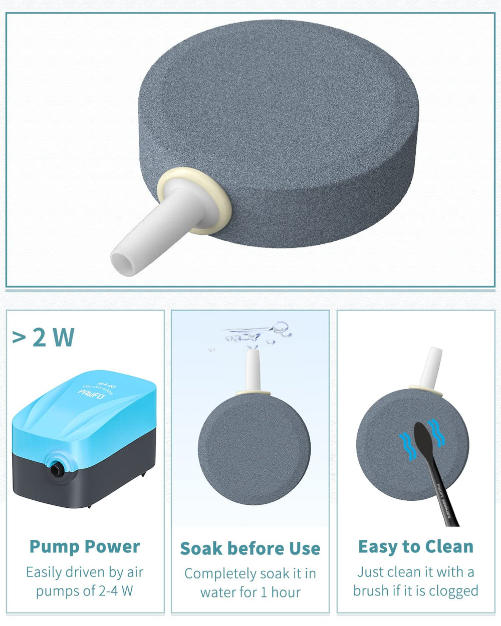 Pawfly small pond with air stone disc bubbling for water movement