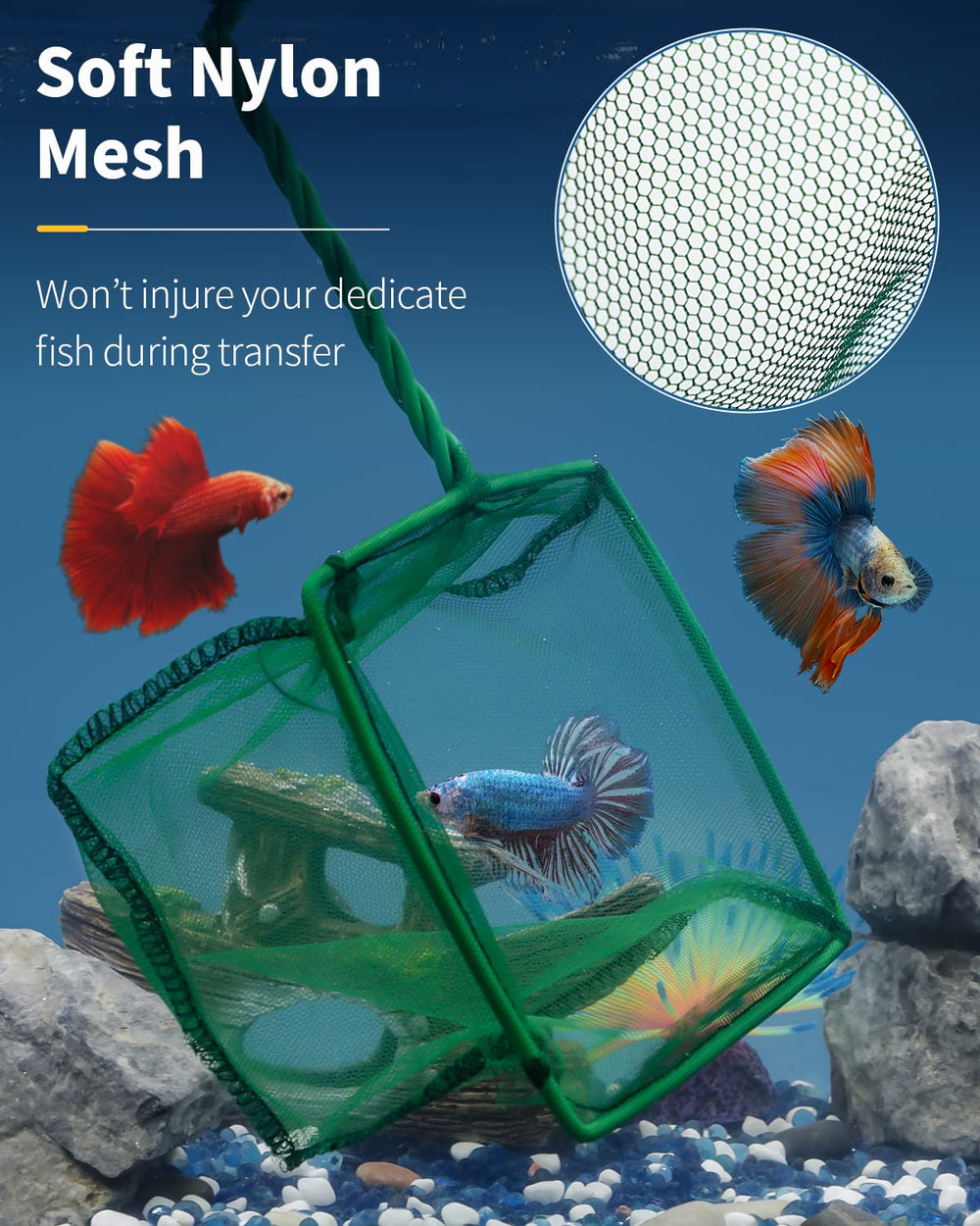 Pawfly soft nylon mesh minimizes injuries during delicate fish transfers