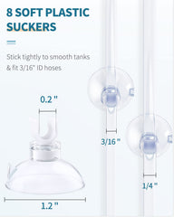 Pawfly suction cups securely hold tubing to the tank with adjustable clips.