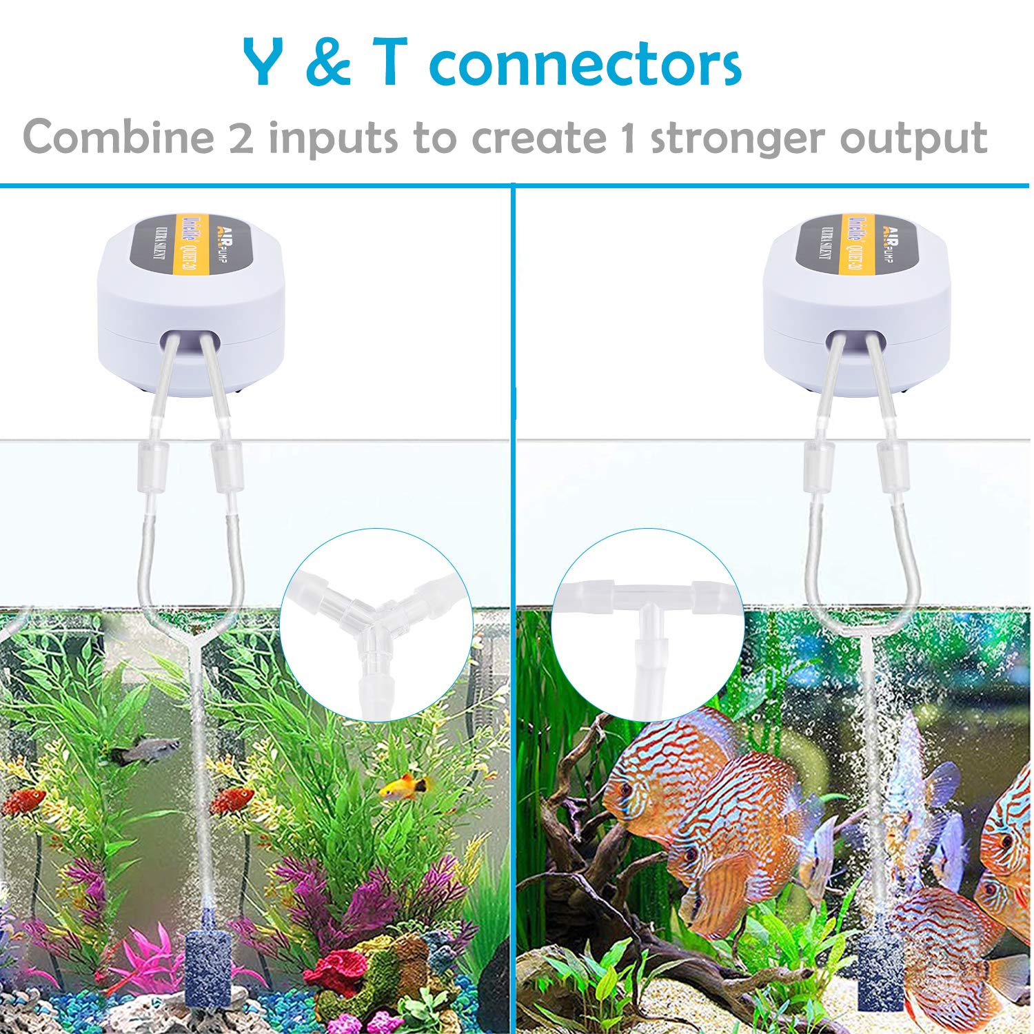 Pawfly T connector allows dual inputs for stronger output from multi-outlet pumps.